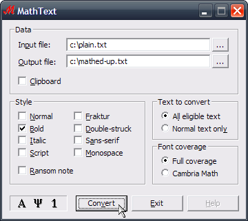 Sample screen shot of MathText